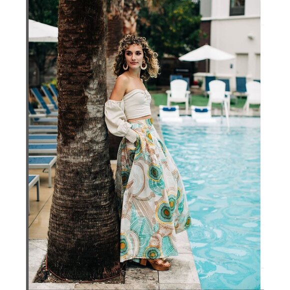 Francis + Benedict Skirt NWOT Shine Maxi 100% Cotton African Wax Print Sz M - Picture 1 of 9